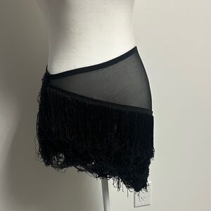 Free People x Norma Kamali Spliced Fringe Mini Skirt Asymmetrical Black Medium